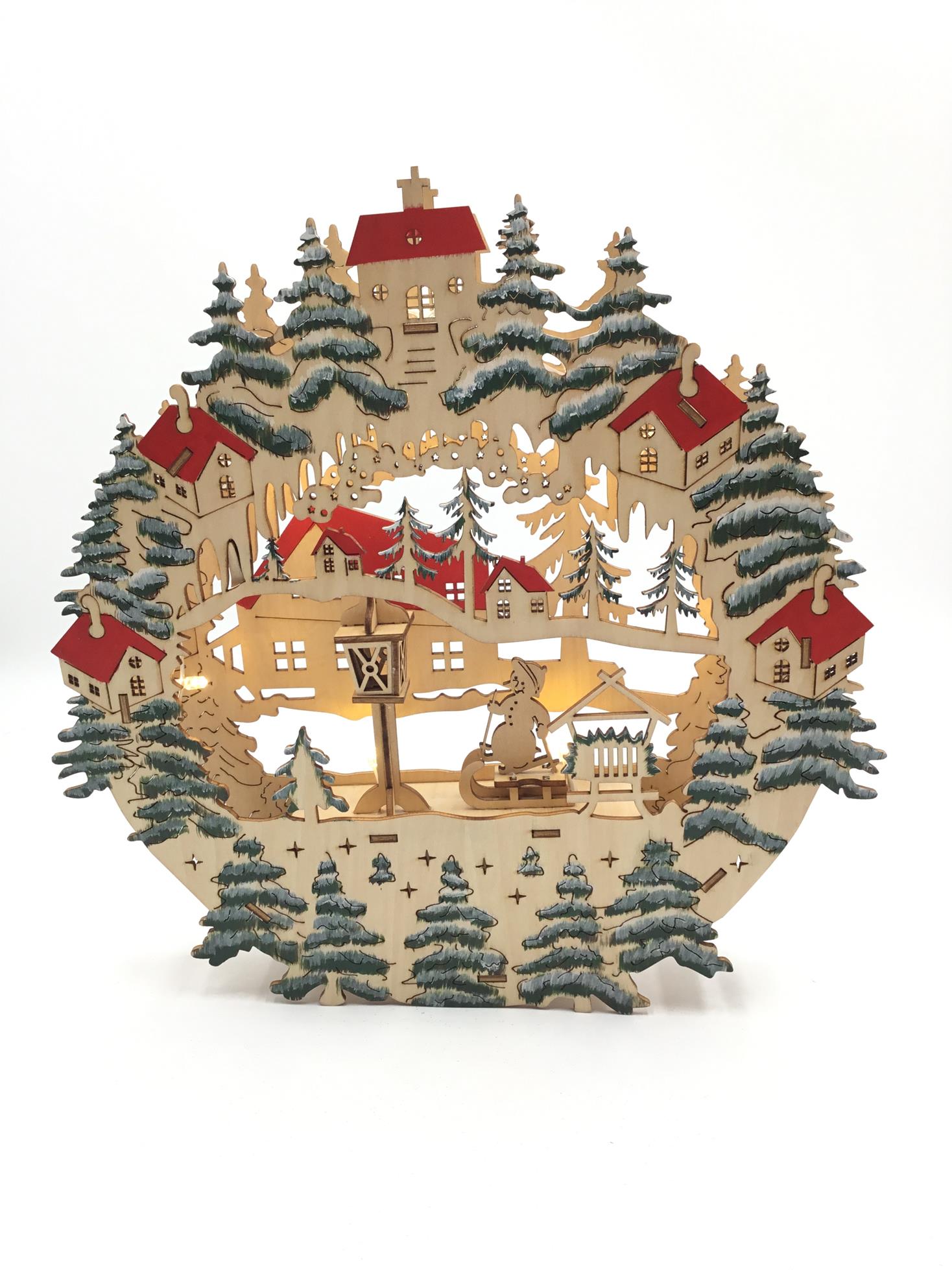 23QD001 Forest house in wooden with led Christmas light arch