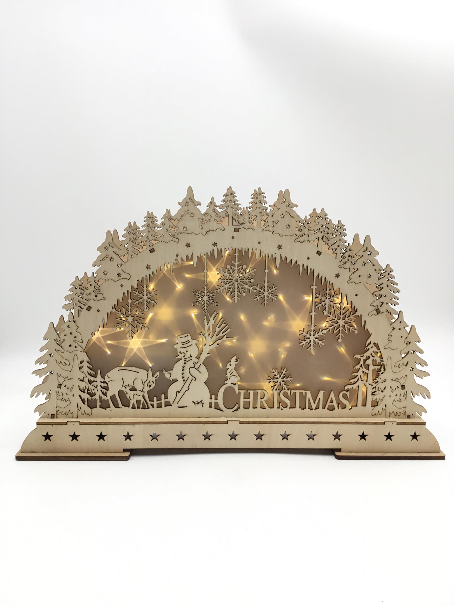 23QD005 wooden Christmas house deer decoration supplies led battery power light up decor wholesale