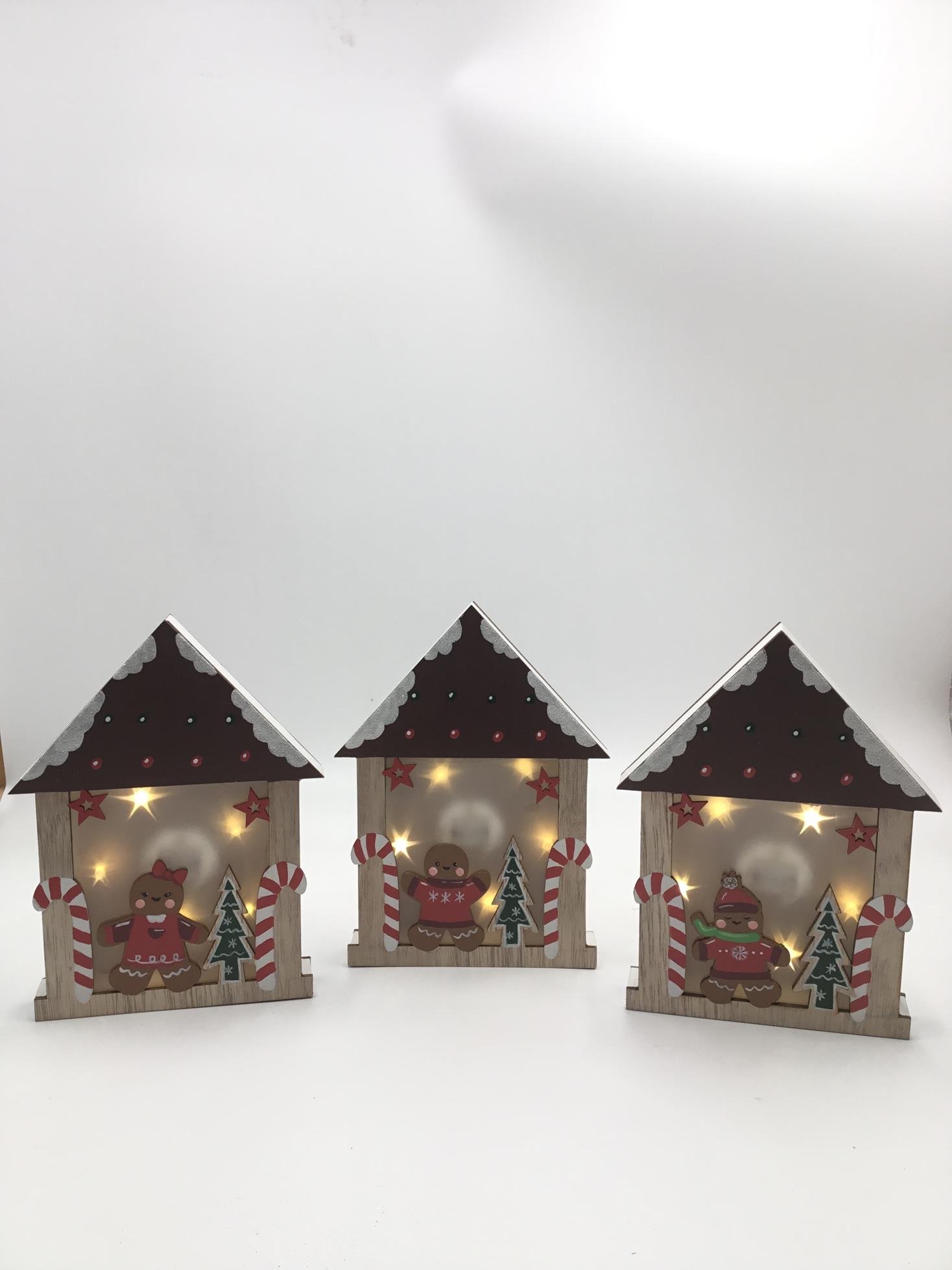 23LED002 Christmas New Decoration Different Design Wooden Handicraft Ornaments, Gingerbread man with House LED light ornaments