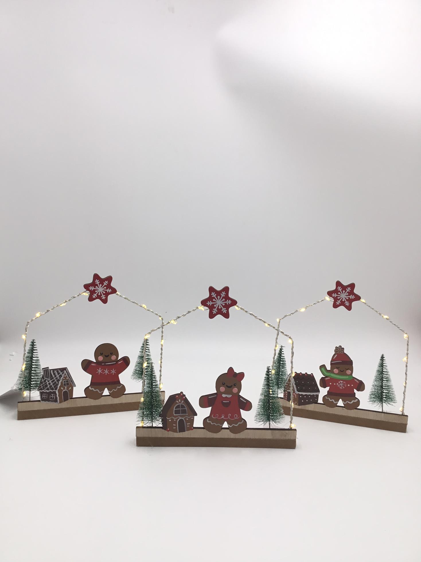 23LED004 Wholesale LED Wood ornaments the Gingerbread man Themed Christmas Ornament Tree Decoration