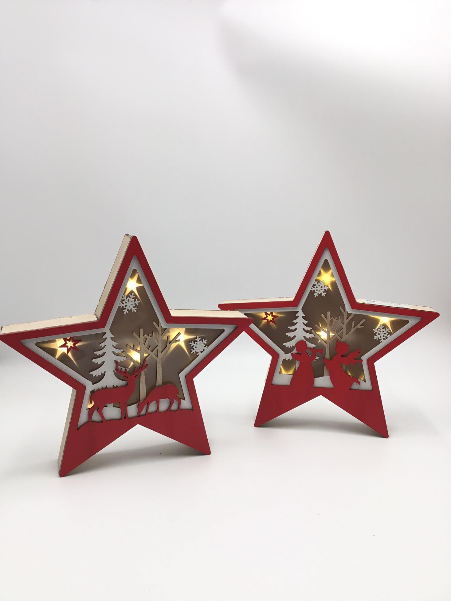 23LED006 Custom star shape border desktop ornament wooden christmas decorations for LED light