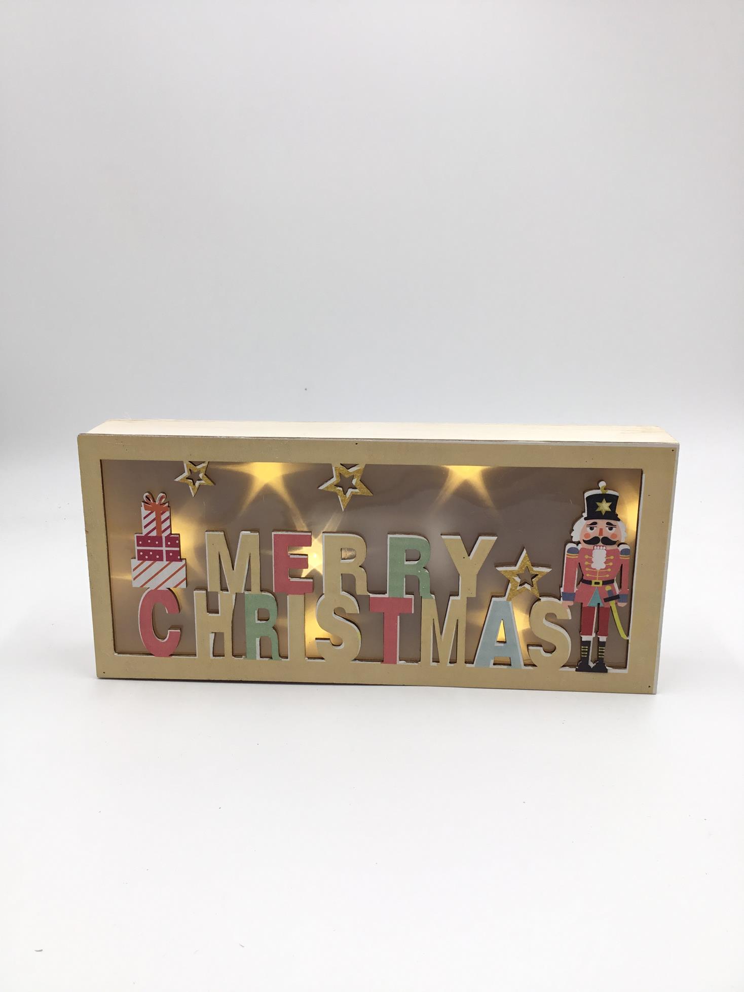 23LED009 Wooden Merry Christmas Sign Decorative Ornament Wooden Nutcracker Light For Chrismas Decorations
