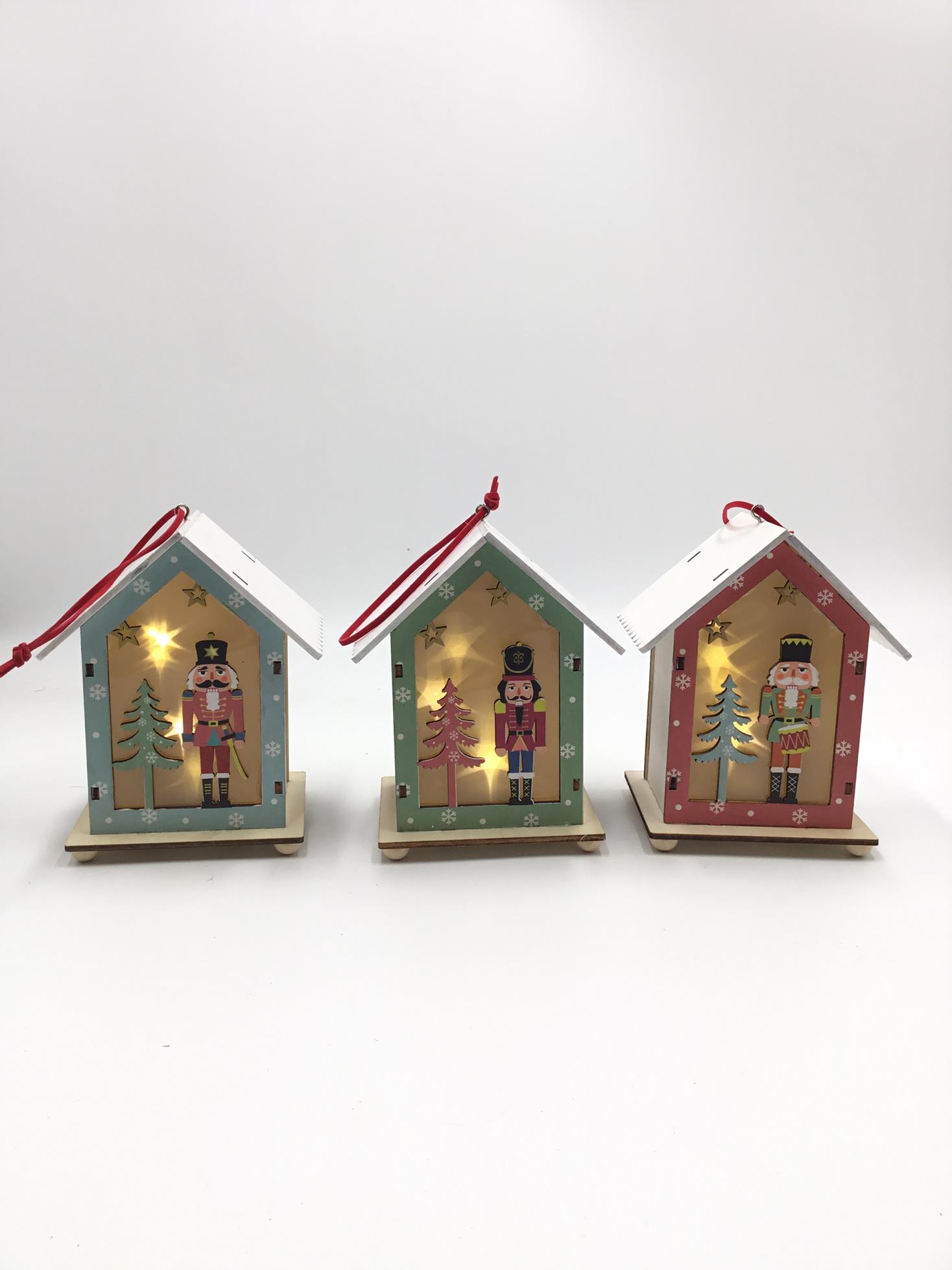 23LED010 Exquisite wooden lighted Christmas house Christmas Wooden Nutcracker Ornaments Wood Crafts