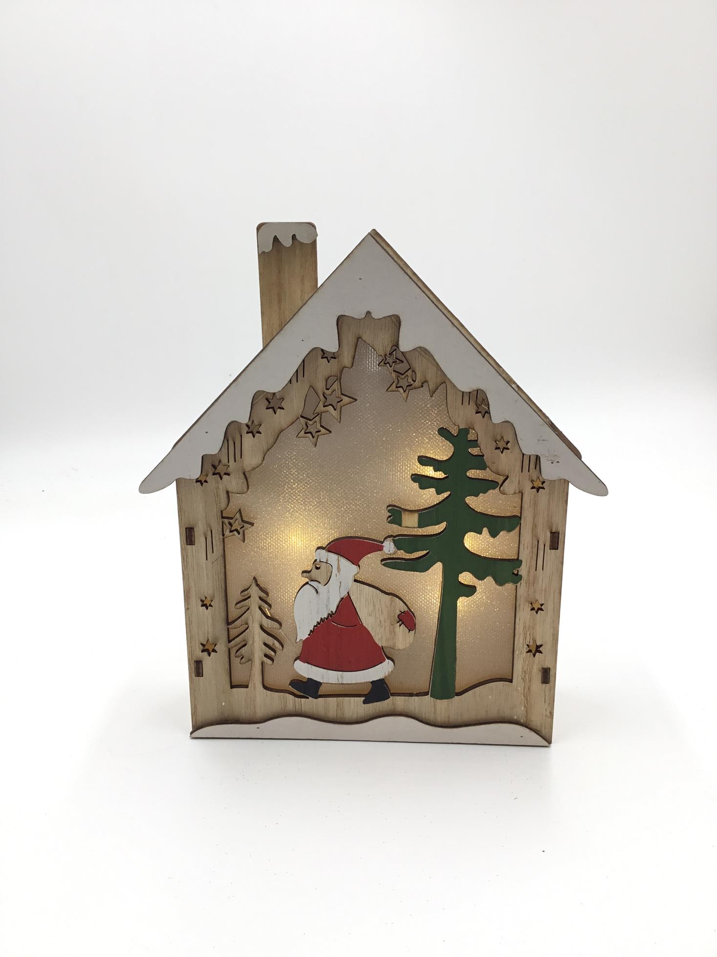 23LED016 Hot Selling Christmas Decorations Led Luminous Wooden House Christmas Tree Lighting Party Decorations Children's Christmas Gifts