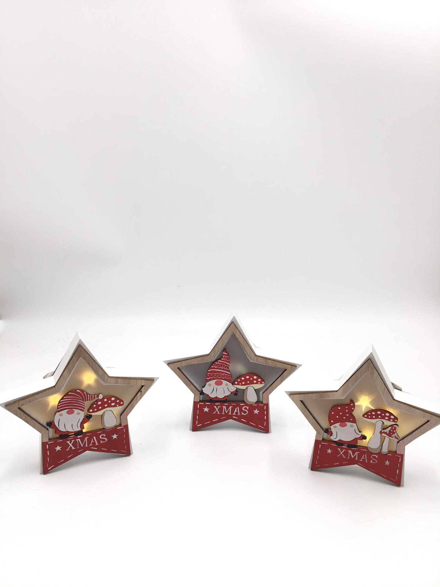 23LED017 Custom star shape border desktop ornament wooden christmas Mushroom Santa Claus  decorations for LED light