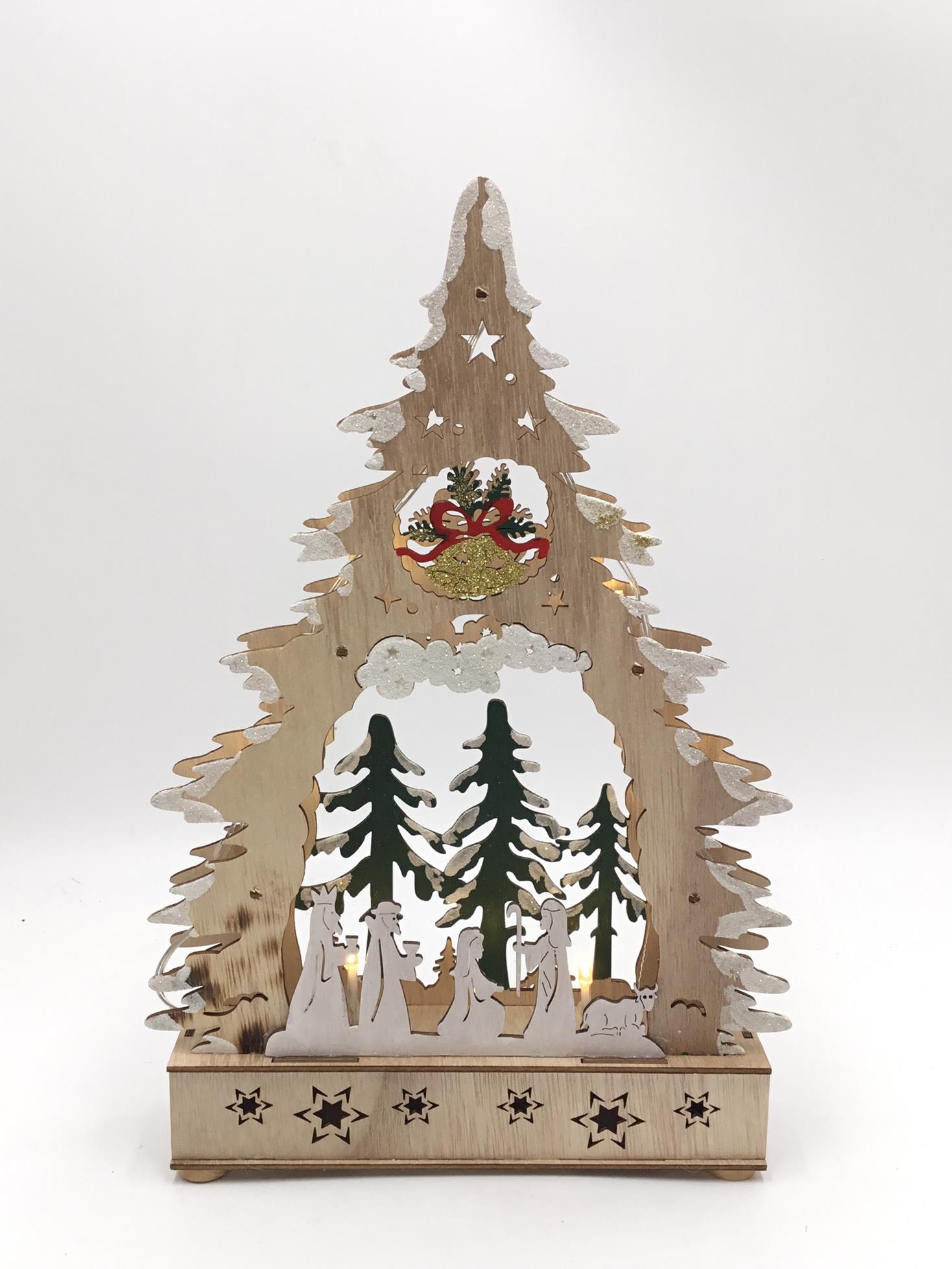 23LED022 NEW Wooden LED Light Up Christmas Scene 3D Effect Ornament Christmas Tree Outdoor Indoor Decoration Xmas Gift Home Decor