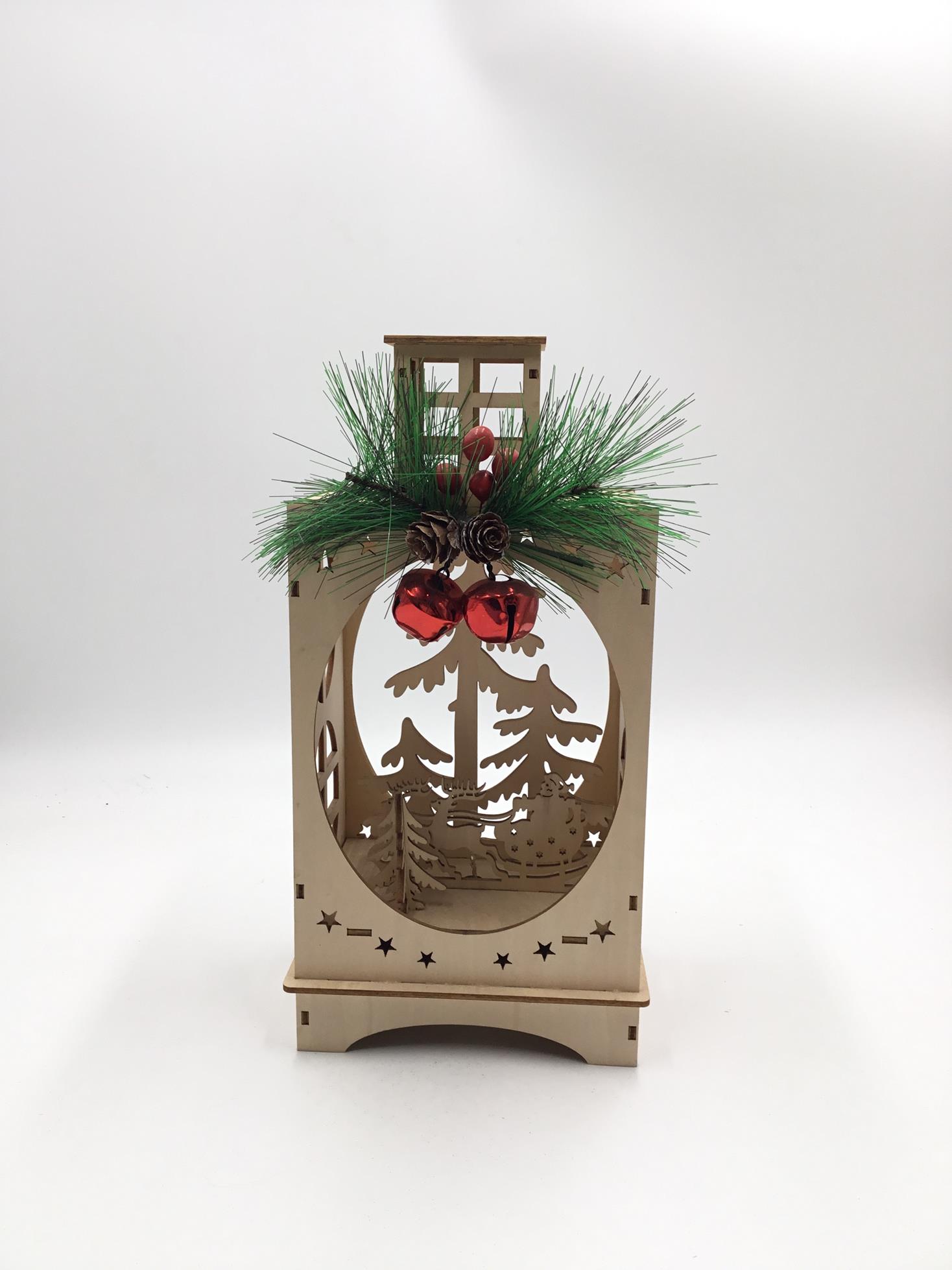 23LED026 New arrival Led Gift Wooden Lantern Christmas Gift Lighting Glitter Christmas Lantern