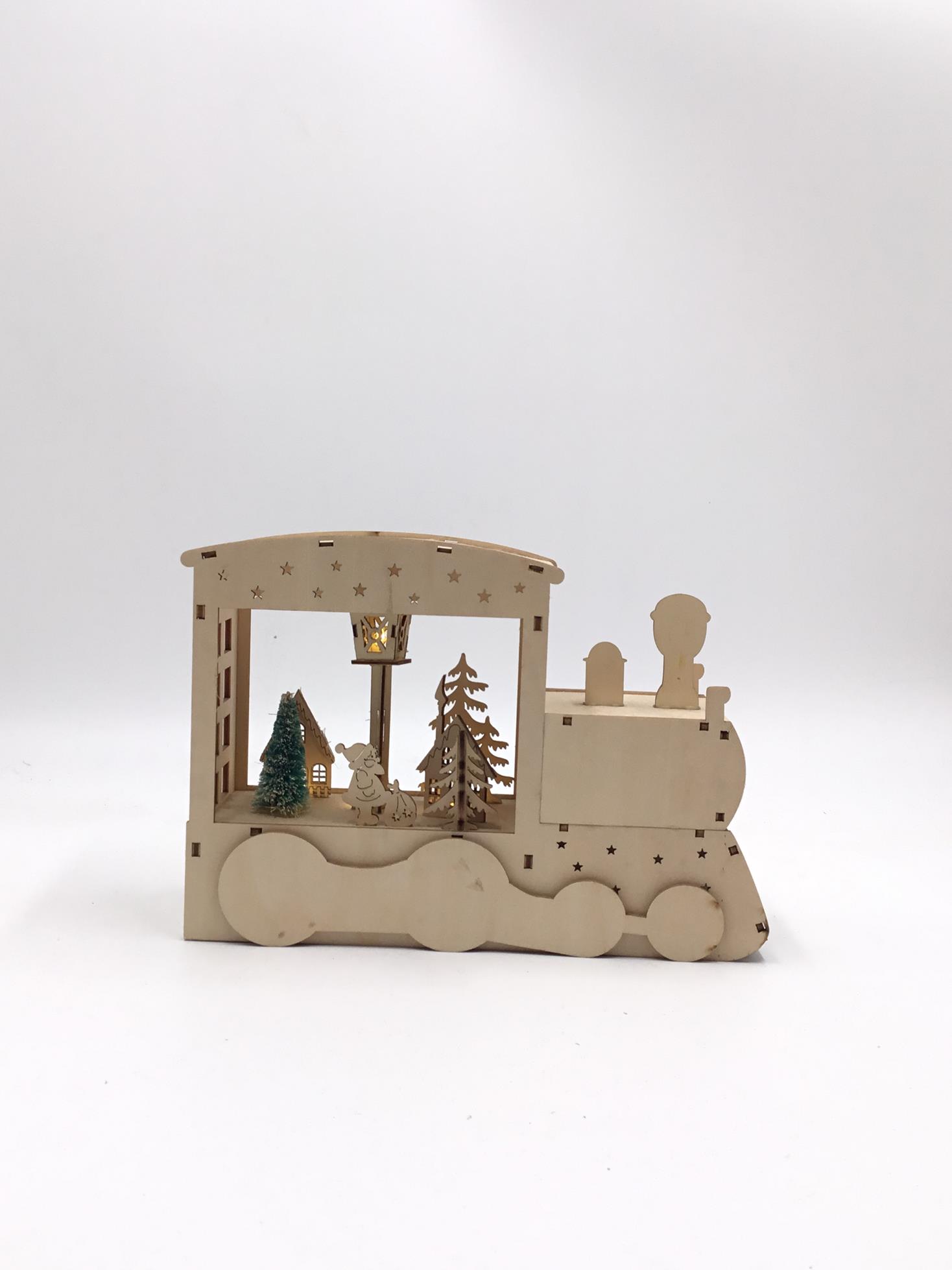 23LED027 Small wooden train Santa LED lights