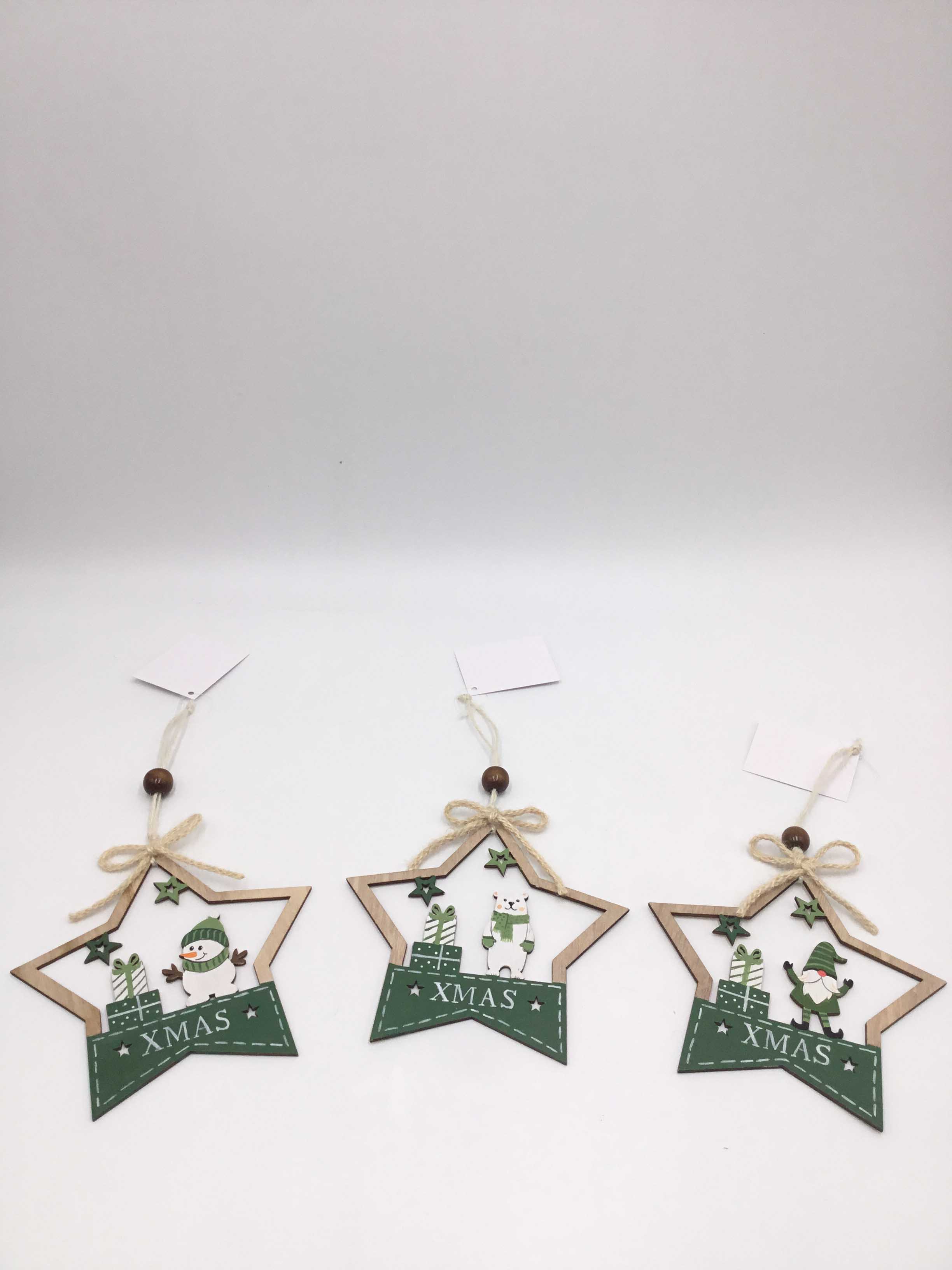 23LV017 Wooden Santa Claus Christmas Tree Decoration Christmas Ornament Pendant Hanging For Decorations Natural Wood Star Shape
