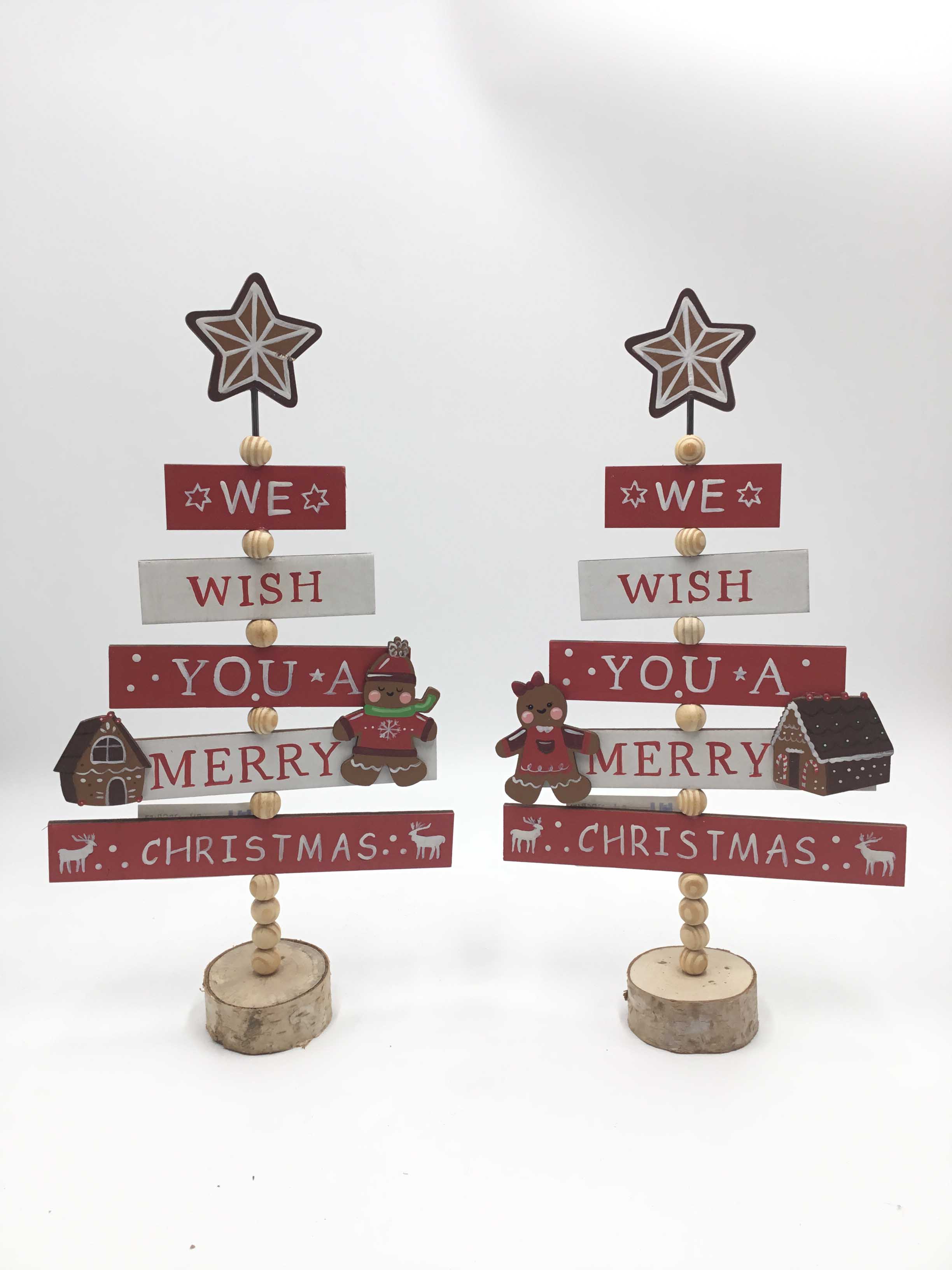 23JBR010 Hot trend product Tree Shaped Blessing Words Mini Wooden Letter Christmas Tree Star or gingerbread man Desktop Ornament Home Party Decoration