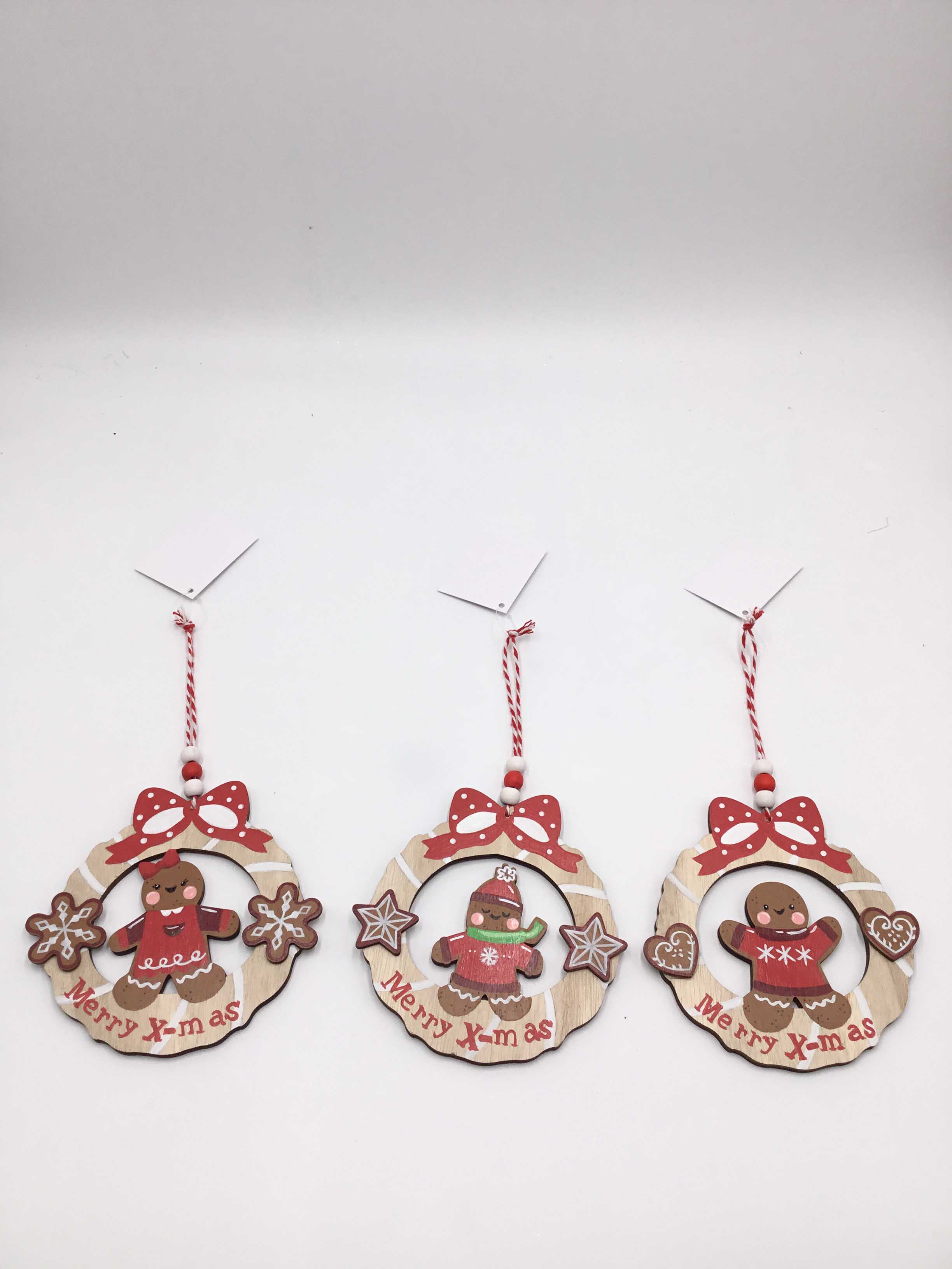 23JBR031 Christmas Pendant Xmas Tree Decorations Hanging Ornaments Gingerbread Man Party Kids Toys Gift Xmas New Year, Red Circular shape