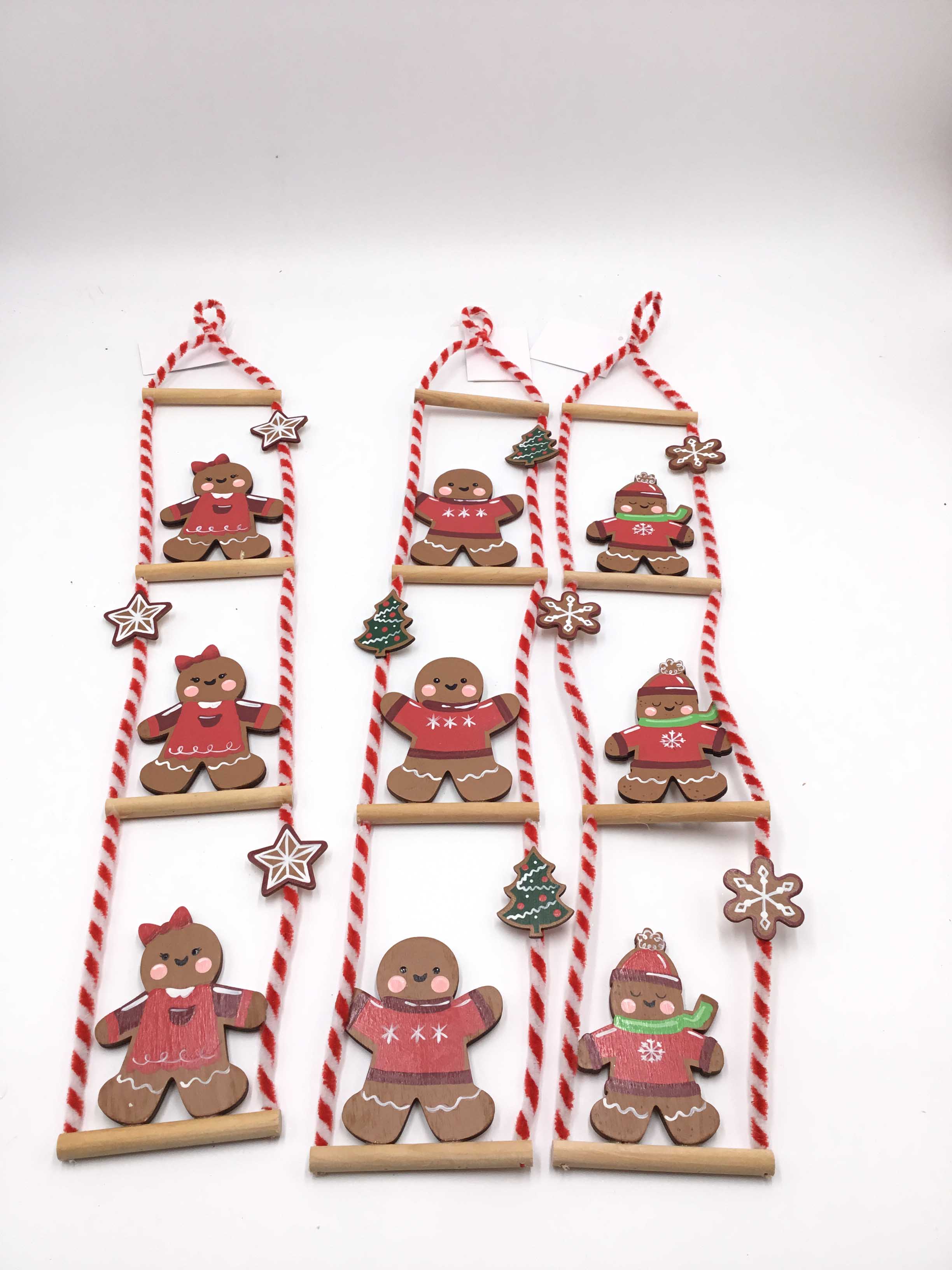 23JBR044 Wooden Christmas Gingerbread Man With ladder Decoration, Wooden Desktop Ornament Xmas Home Window Decoration