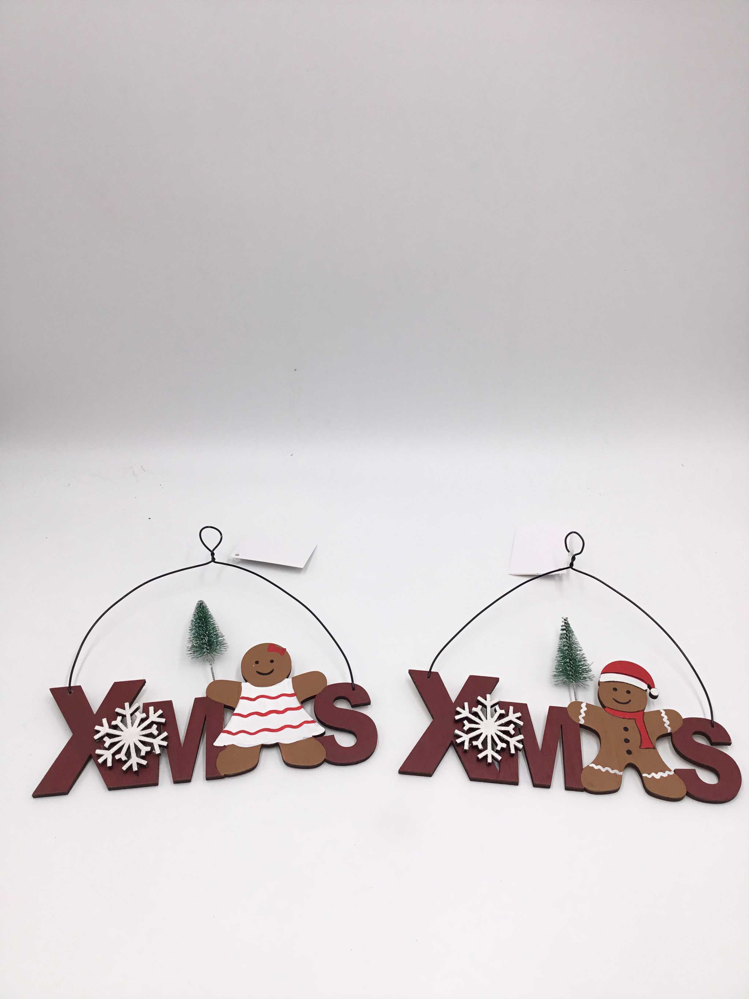 23JBR045 Holiday Wood Plaque Door Decors Christmas Gingerbread Man Door Signs Hanging Christmas Wood Signs