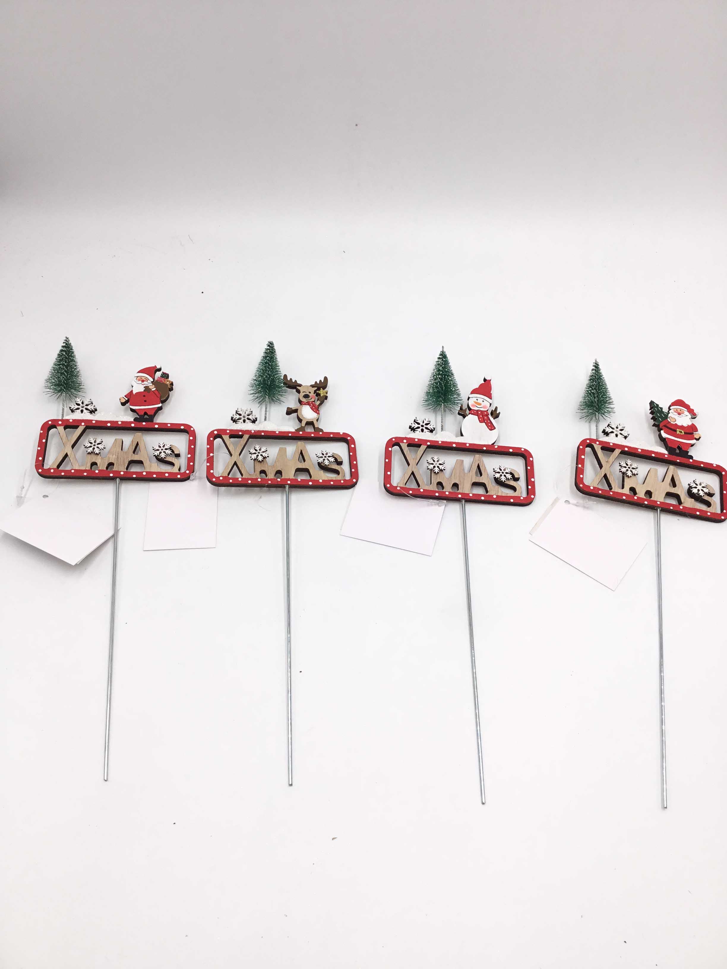 23H005 Christmas Decoration Wood The Santa Claus stick Topper Decoration Ornament