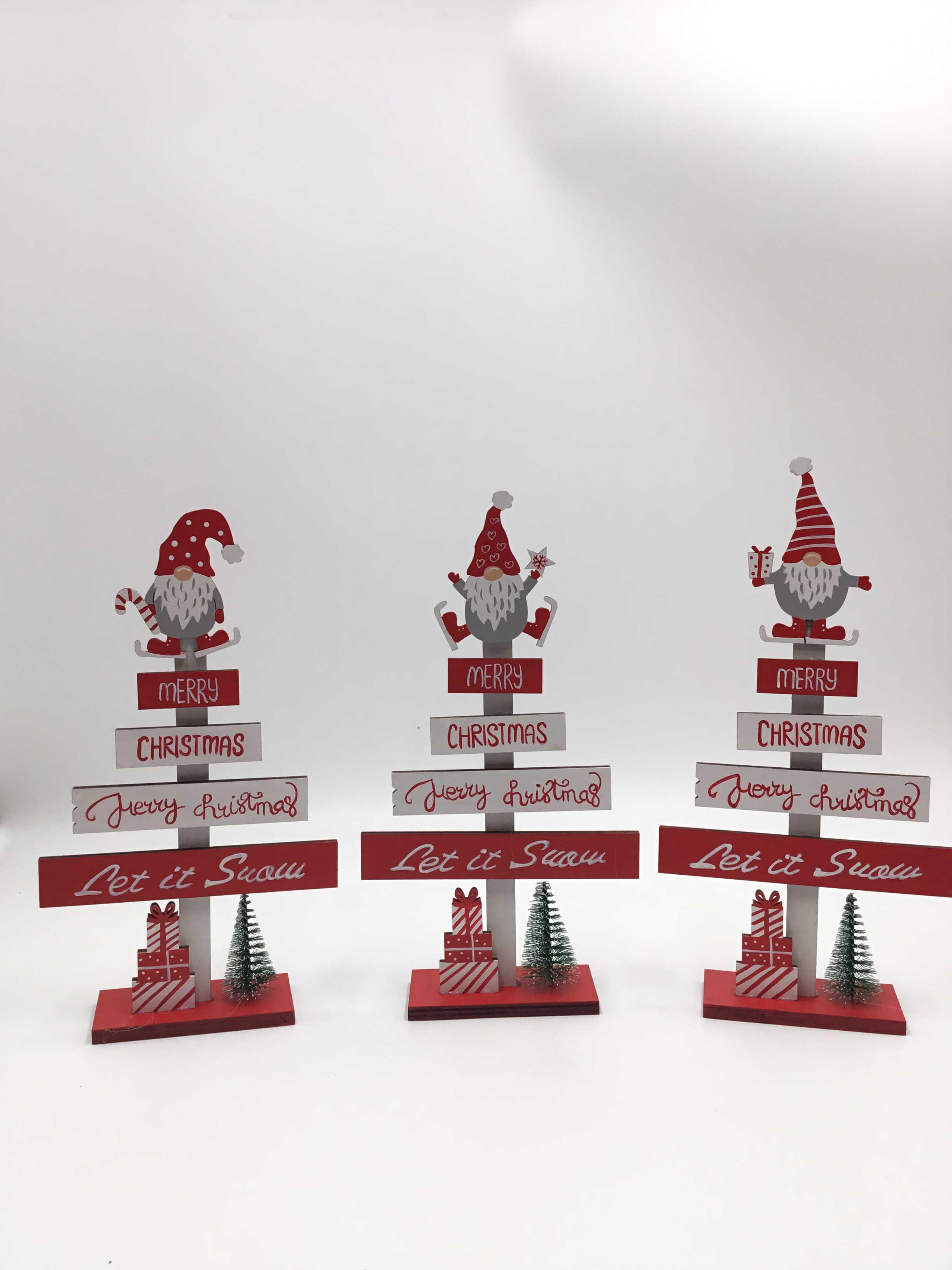 23H006 Desktop Wooden Christmas Tree Ornament Reliable Sturdy Table Top Tree with Snowman Santa Claus for Xmas Decoration