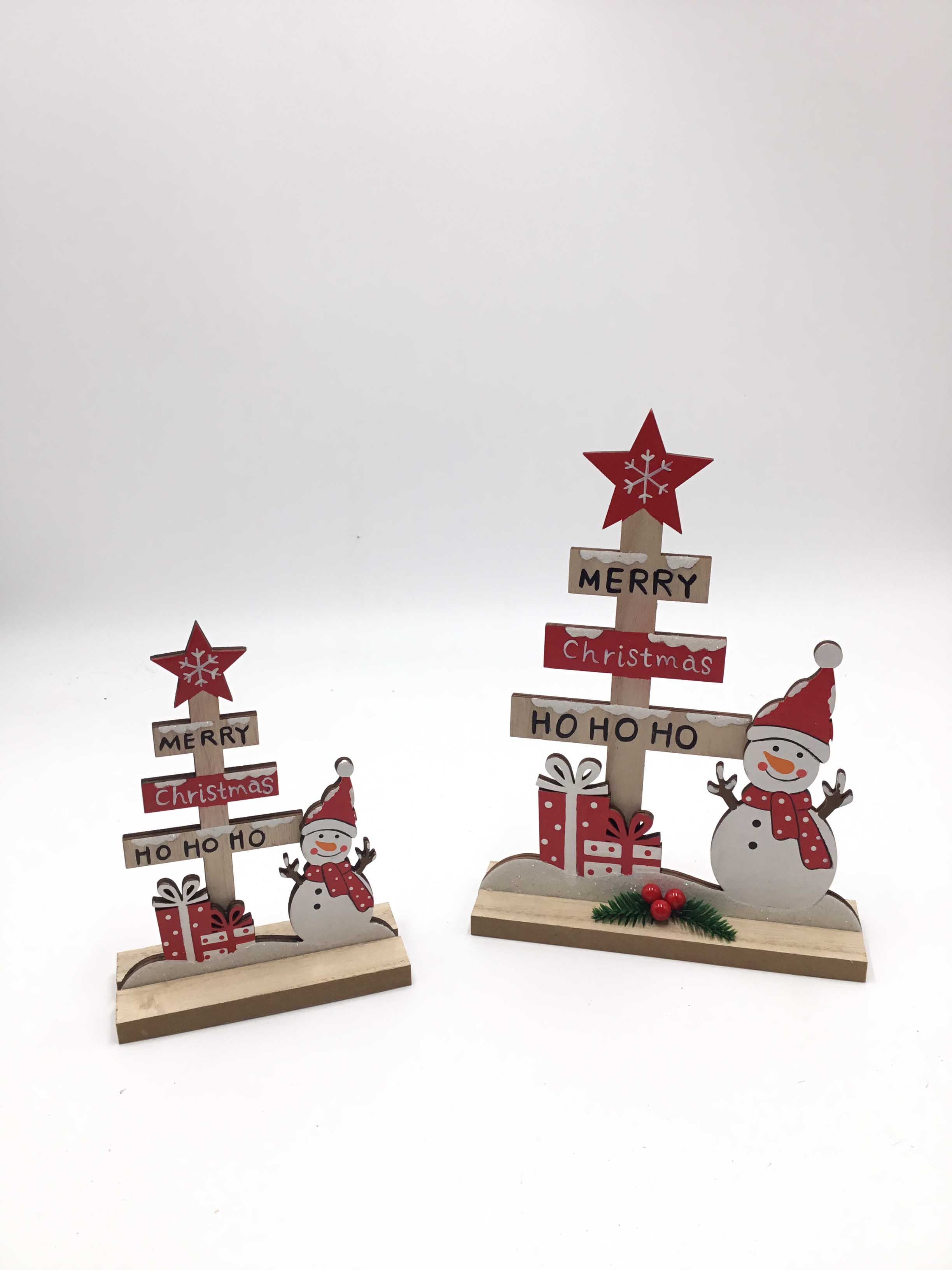 23H006 Desktop Wooden Christmas Tree Ornament Reliable Sturdy Table Top Tree with Snowman Santa Claus for Xmas Decoration