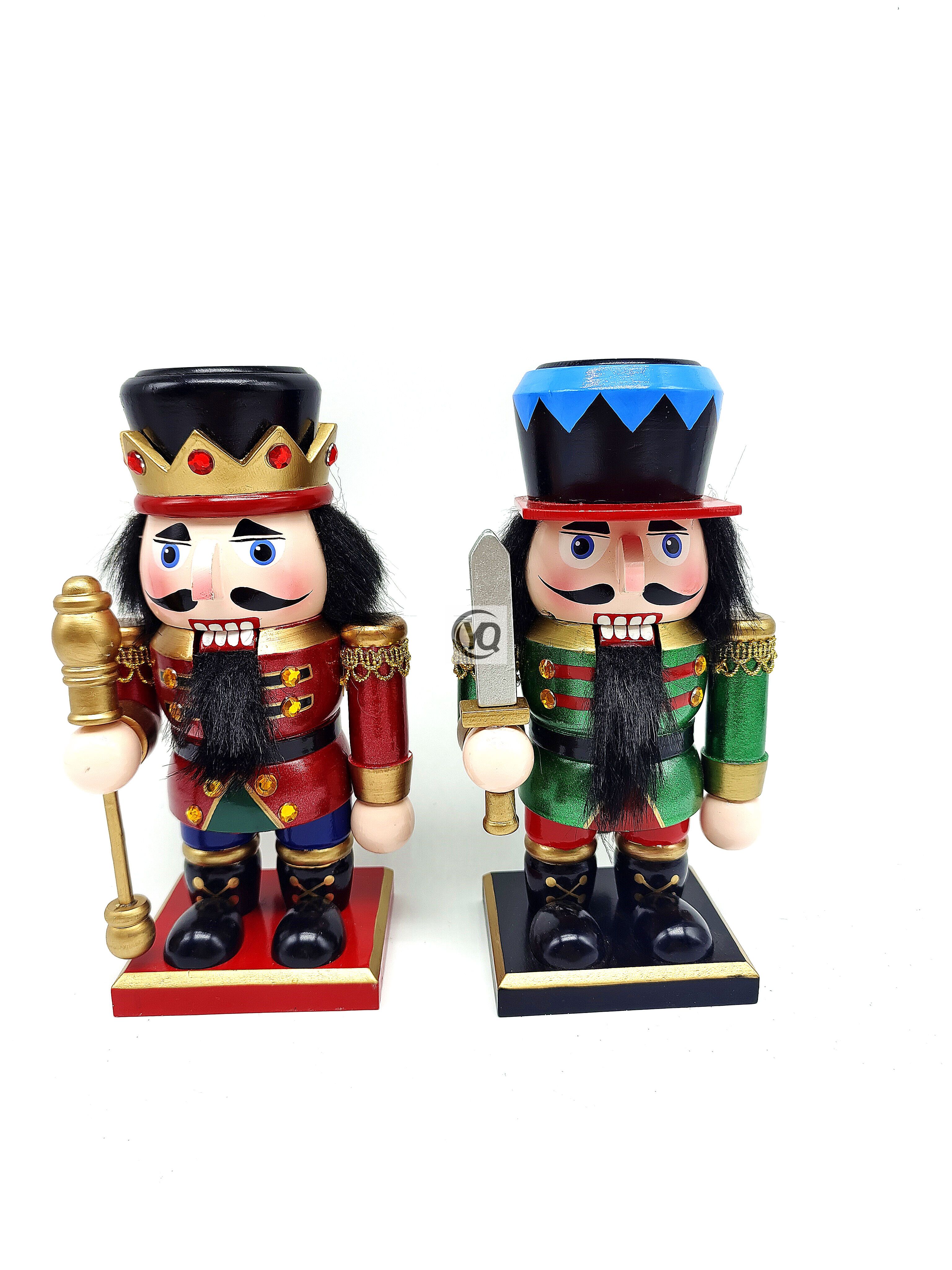 23YN504 Wooden Glitter Lacquer Nutcracker Candle Holder H18CM