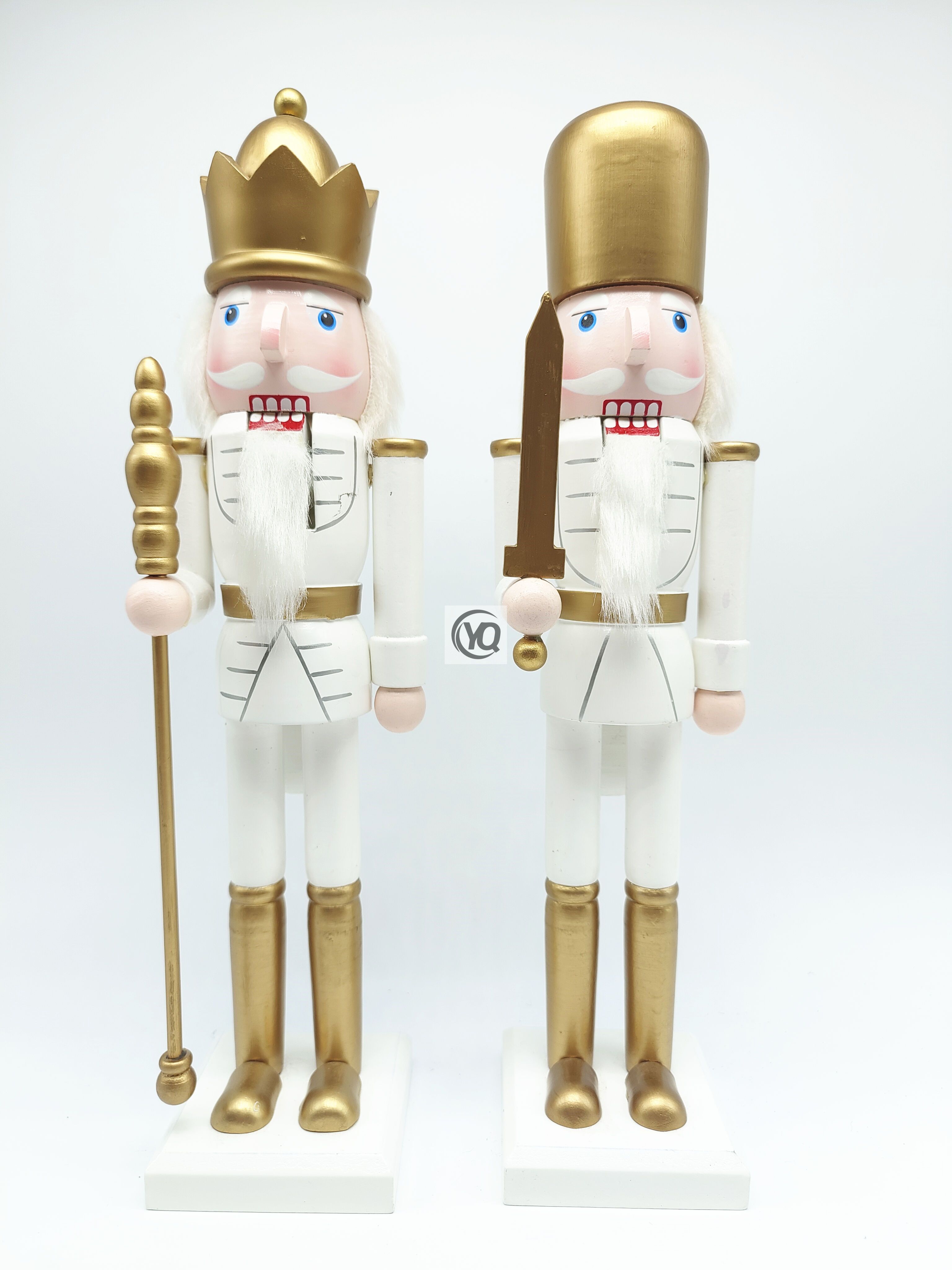 23YN505 Wooden White And Golden Nutcracker Classic Christmas Decoration H38CM