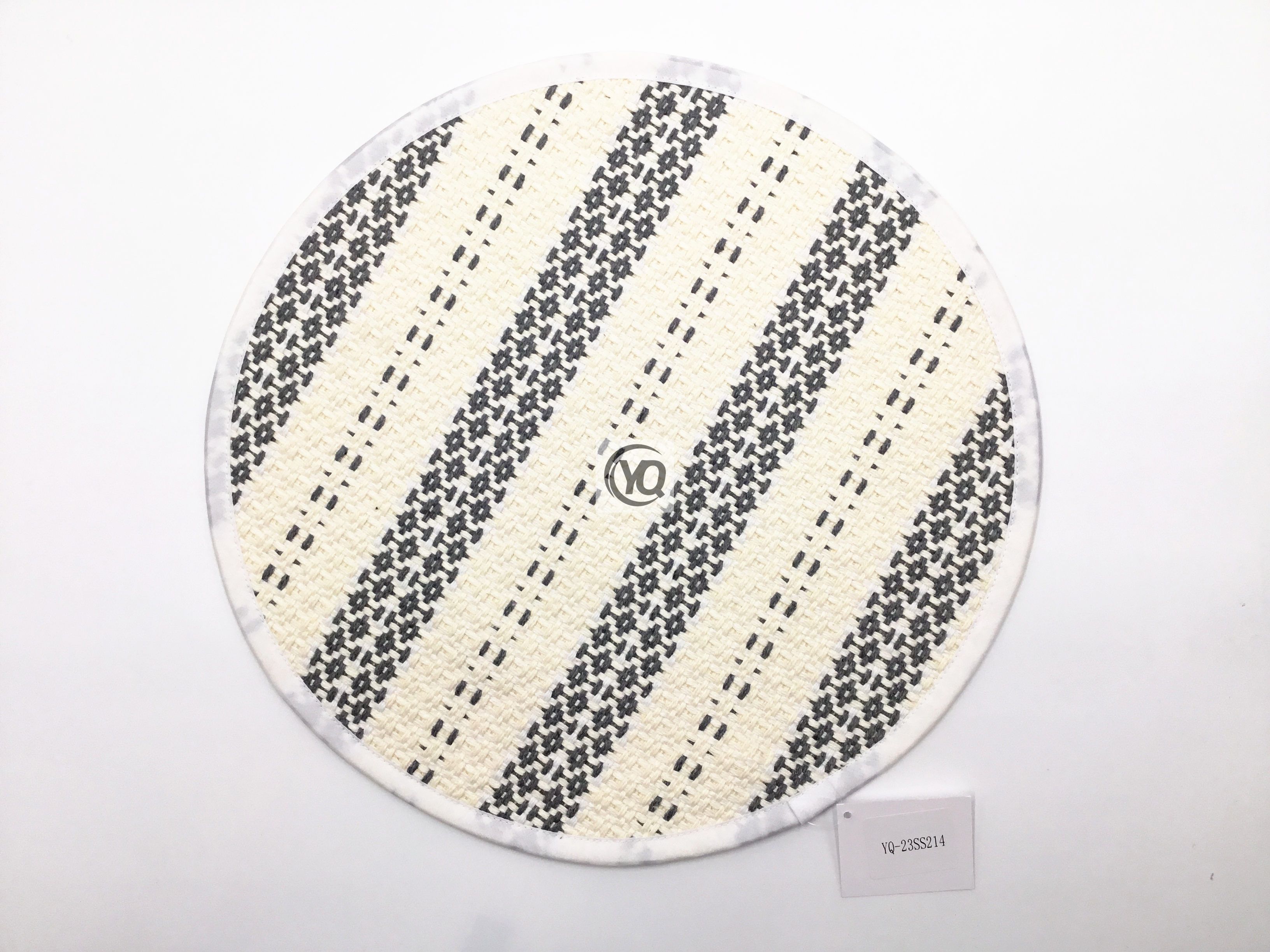 YQ-23SS214/215 Cotton Blended Strip And Plaid Design Woven Round Placemat Dia38CM